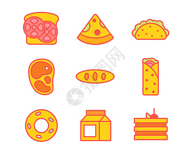 三明治牛奶红黄西餐图标svg图标元素套图34插画
