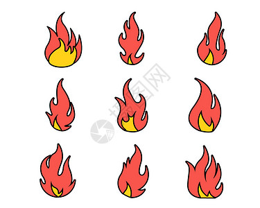 红色篝火红色线性水火图标svg图标元素套图插画