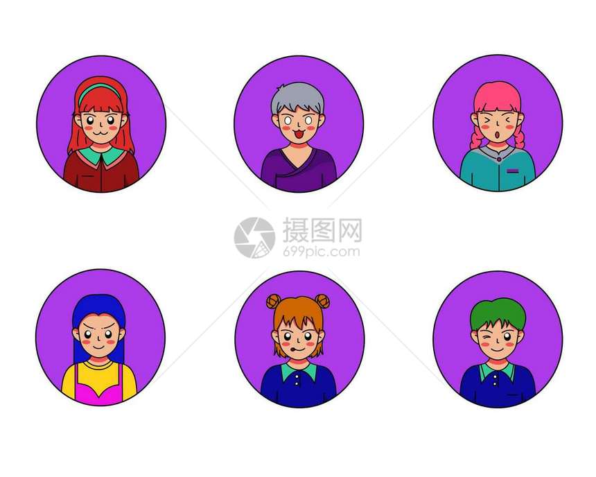 紫色可爱人物头像SVG图标元素图片