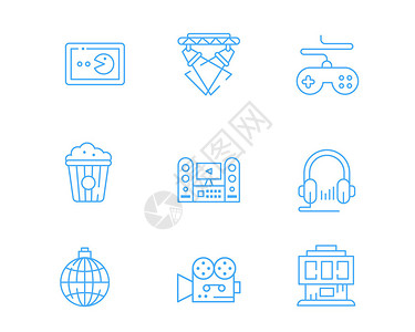 灰蓝色游戏机蓝色描边音乐娱乐图标svg图标元素套图5插画