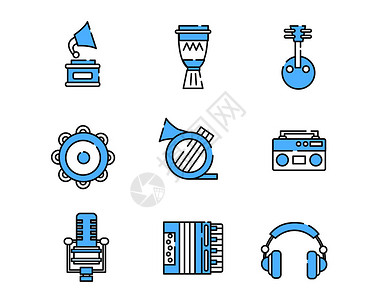 铃鼓蓝色音乐娱乐图标svg图标元素套图6插画