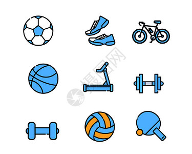 体育器械蓝色描边运动器械图标svg图标元素套图插画