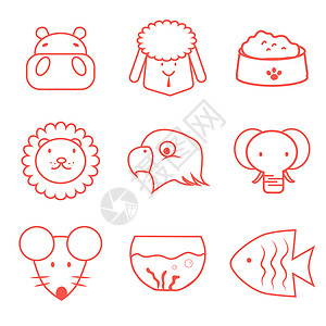 绵羊元素红色动物图标元素套图插画