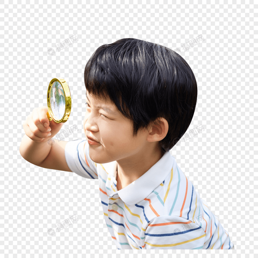 小男孩用放大镜观察蔬菜图片