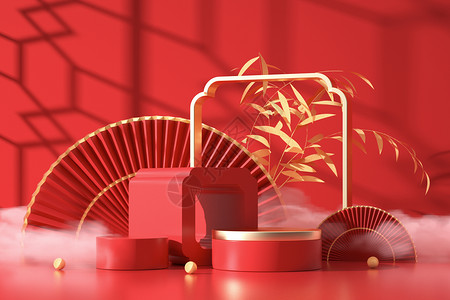 红色中国风海报红色国潮展台设计图片