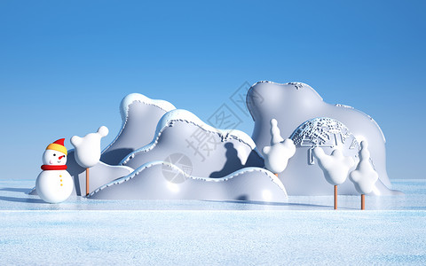 卡通雕塑3d冬天雪人场景设计图片