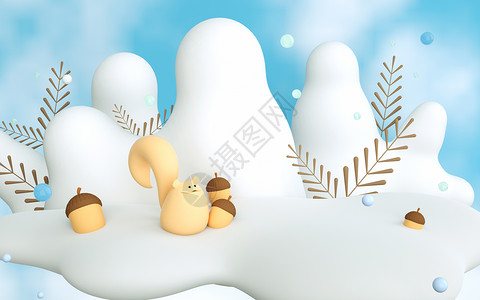 可爱松鼠吃栗子卡通冬天松鼠场景设计图片