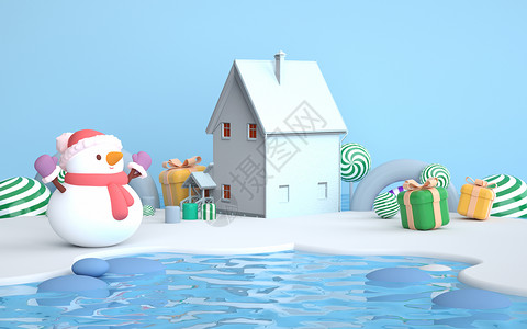 雪景卡通插画3d冬天背景设计图片
