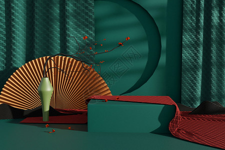 丹顶鹤和梅花blender中式国潮风场景设计图片