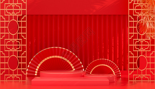 C4D红色喜庆中式展台图片