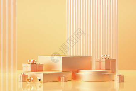 腊味礼盒简约金色展台设计图片