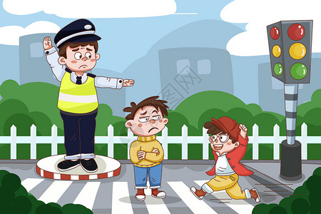 群众安全全国交通安全日之逆行斑马线的小男孩插画