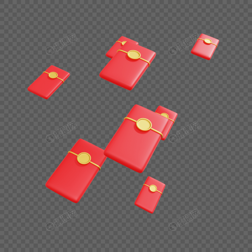 节日装饰红色喜庆红包动态红包3D元素图片