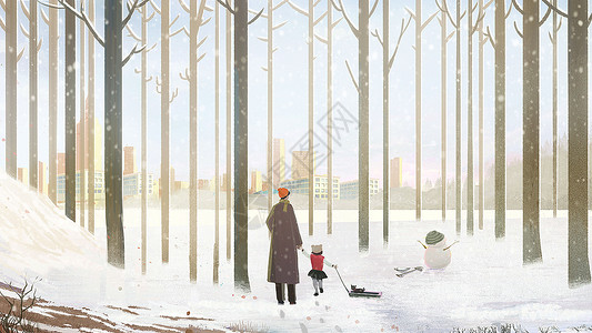 冬天和爸爸去玩雪背景图片