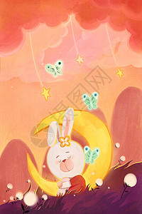 亲子兔年兔子和月亮的梦插画