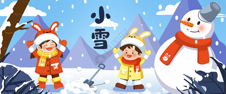 儿童帽冬天堆雪人插画banner插画