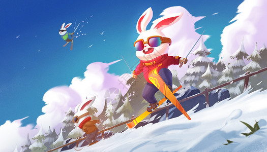 2023冬季滑雪的兔子背景图片