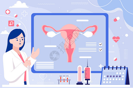 妇科洗液医生讲解女性子宫健康插画