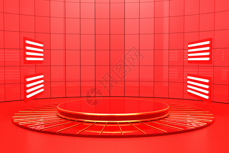 红色几何展台背景图片