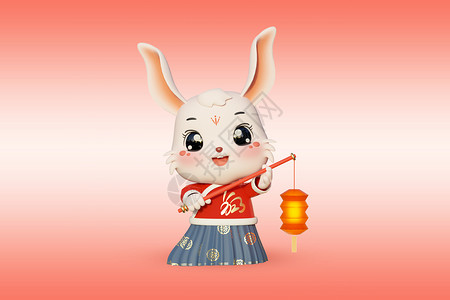 c4d中国风提灯笼的兔子拟人模型图片