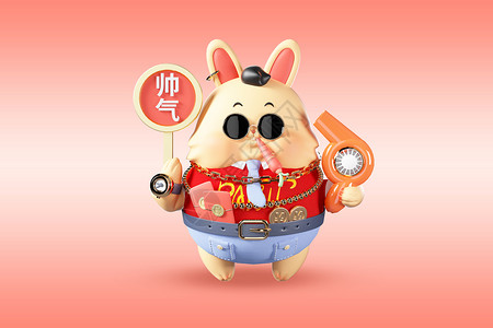 新年清单c4d中国风可爱帅气拟人兔子新年愿望模型插画