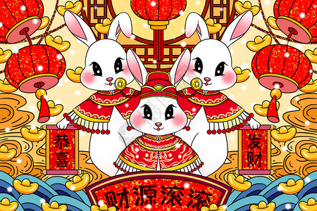 兔年穿搭穿红衣的兔子节日插画高清图片