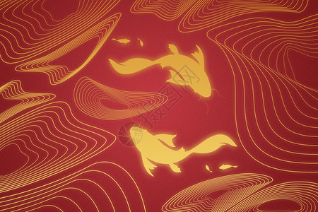 凤形图案印章红色创意锦鲤新年背景设计图片