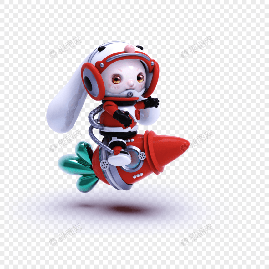 科技风红色新春骑着火箭出发的兔兔图片