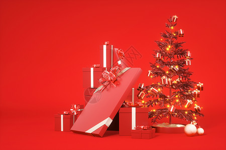 圣诞节大促圣诞节圣诞树礼盒场景设计图片