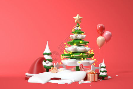 圣诞老人C4D圣诞节圣诞树场景设计图片