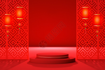 新年春节红灯笼国潮灯笼展台设计图片
