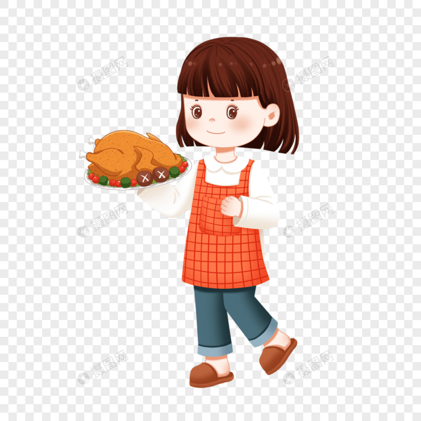 端着烤鸡的女孩图片