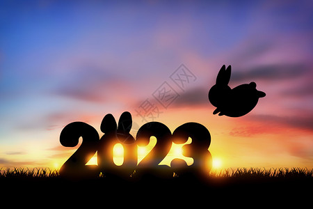 兔年唯美大气创意2023剪影图片
