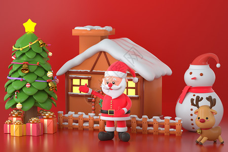 3D圣诞老人圣诞屋高清图片