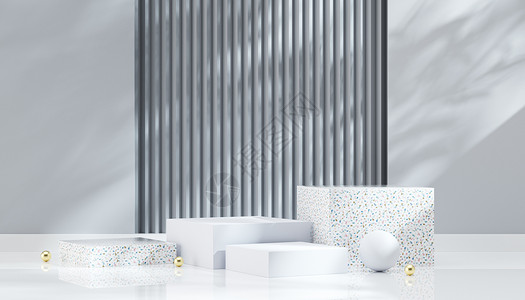 纯色窗帘C4D白色极简光影展台设计图片