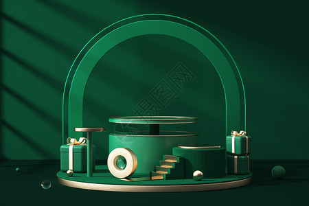 圆圈组合绿色质感光影展台设计图片