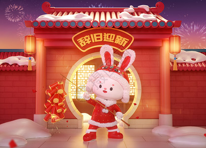 中国风彩色辞旧迎新兔年背景设计图片