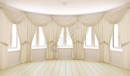 尼龙扎带带窗帘的古典内饰3d渲染设计图片