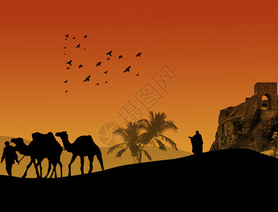 贝都因人撒哈拉沙漠背景插画