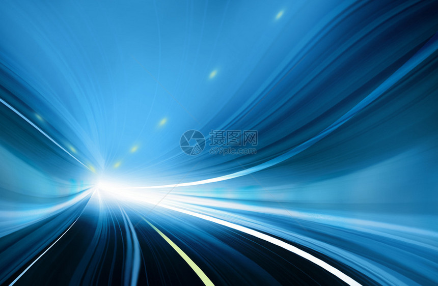 蓝色城市高速公路道隧道的抽象速度模糊图片