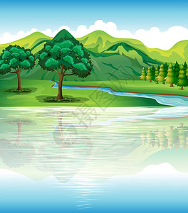 人居我们自然土地资源和水资源插画