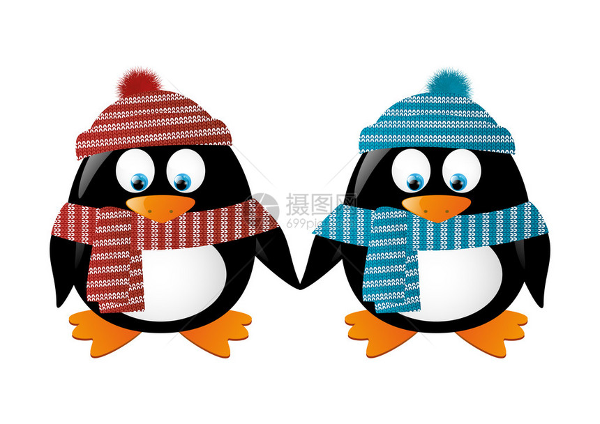两只穿冬衣的企鹅图片