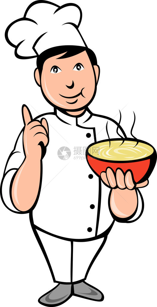卡通厨师厨师与碗汤图片