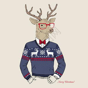 鹿时髦提毛衣快乐圣诞贺卡图片