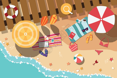 胸袋巾夏日海滩在平面设计海侧和海滩项目矢量图插画