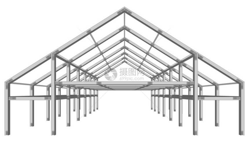 孤立于白矢量图解的钢框架宽建筑项目计图片