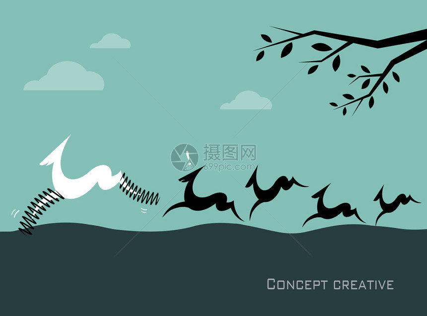 蓝背景鹿群的轮廓创意概念图片
