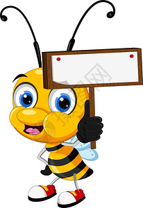 酿蜜小蜜蜂卡通持有空白板插画