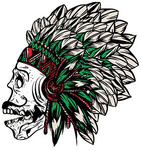 罗辛亚族美国原住民的印度首席头饰t恤图形插画