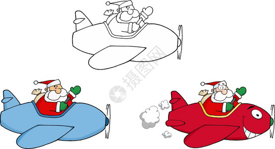 圣诞老人与圣诞飞机飞行图片